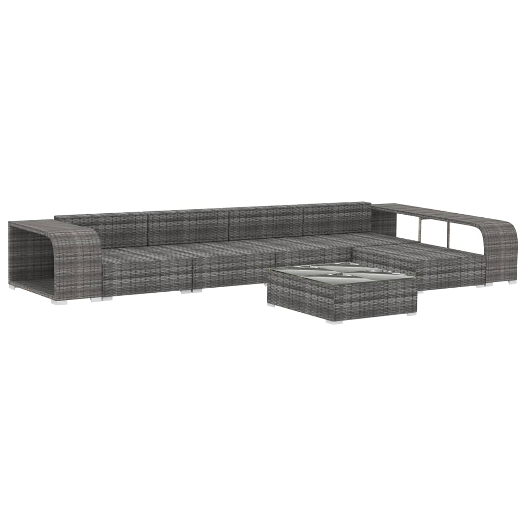 8 részes szürke polyrattan kerti bútorszett párnákkal
