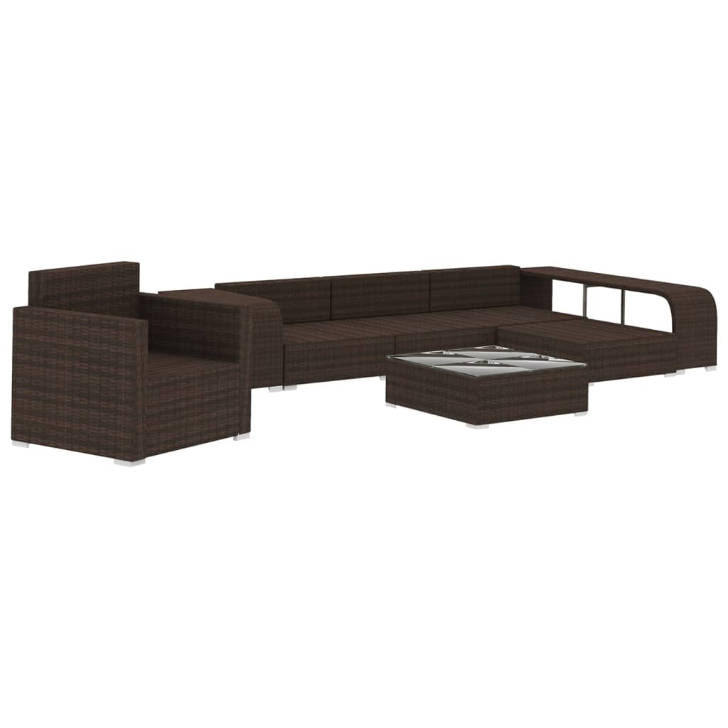 8 részes barna polyrattan kerti bútorszett párnákkal