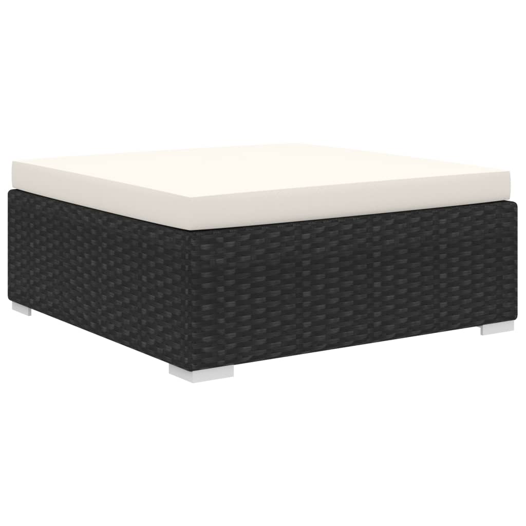 8 részes fekete polyrattan kerti bútorszett párnákkal