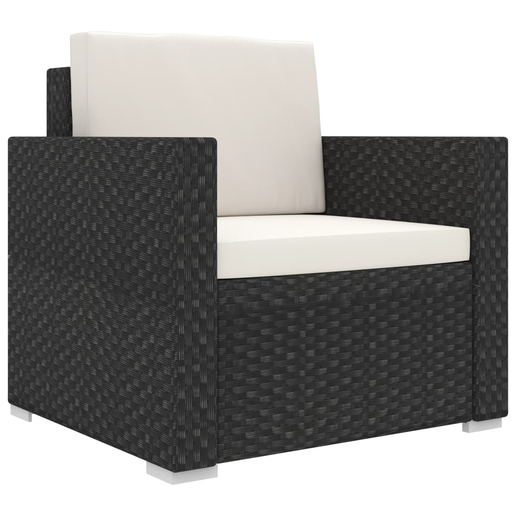 8 részes fekete polyrattan kerti bútorszett párnákkal