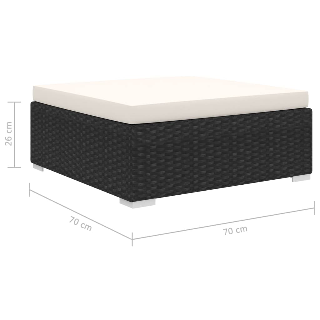 8 részes fekete polyrattan kerti bútorszett párnákkal
