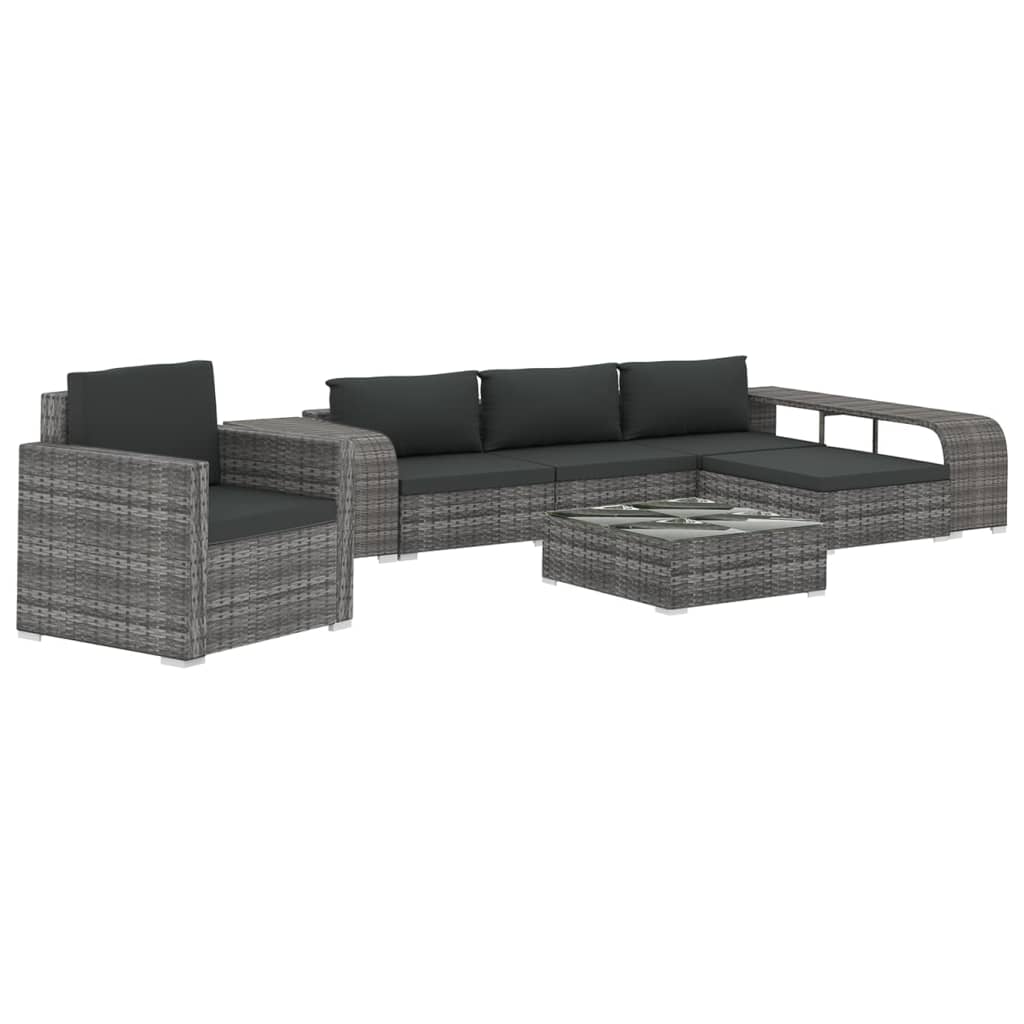 8 részes szürke polyrattan kerti bútorszett párnákkal