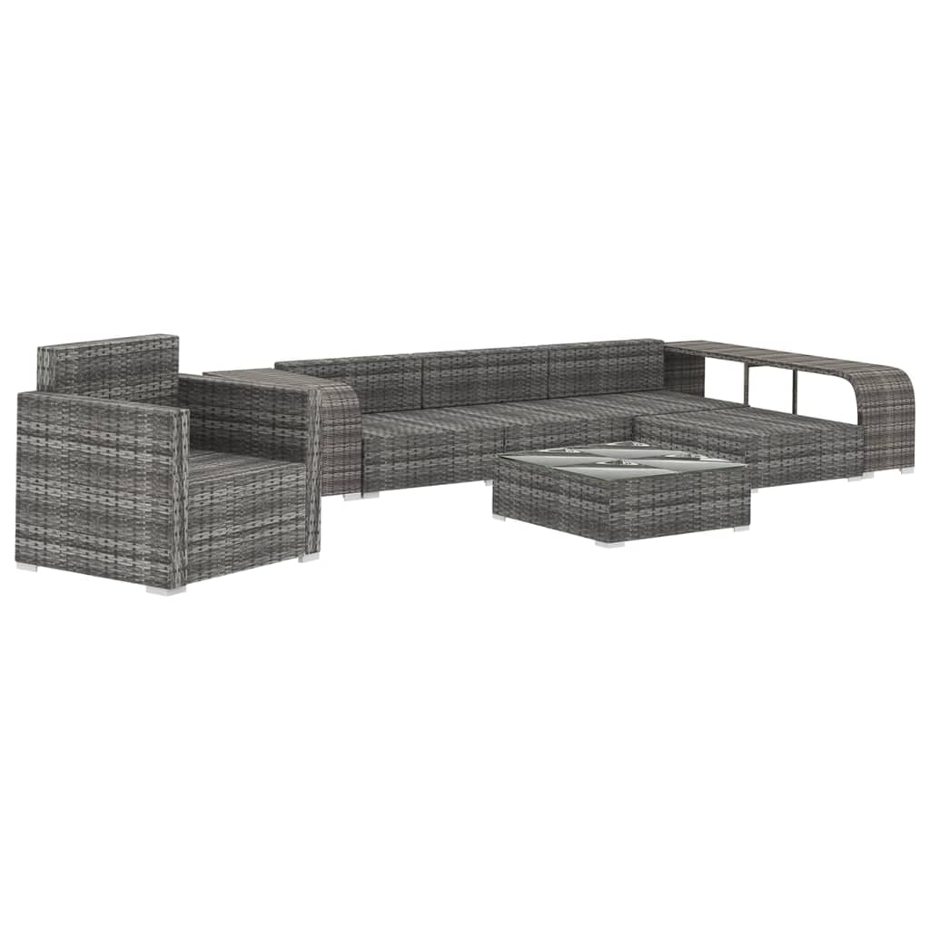 8 részes szürke polyrattan kerti bútorszett párnákkal