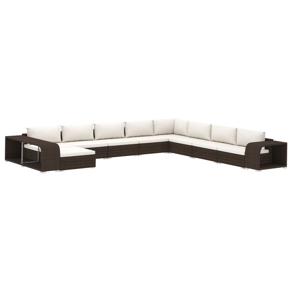 11 részes barna polyrattan kerti bútorszett párnákkal