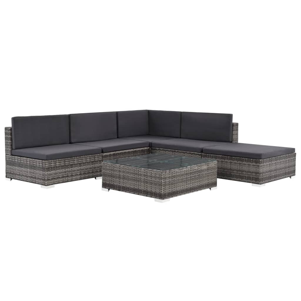 6 részes szürke polyrattan kerti ülőgarnitúra párnákkal