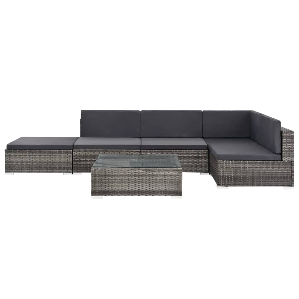 6 részes szürke polyrattan kerti ülőgarnitúra párnákkal