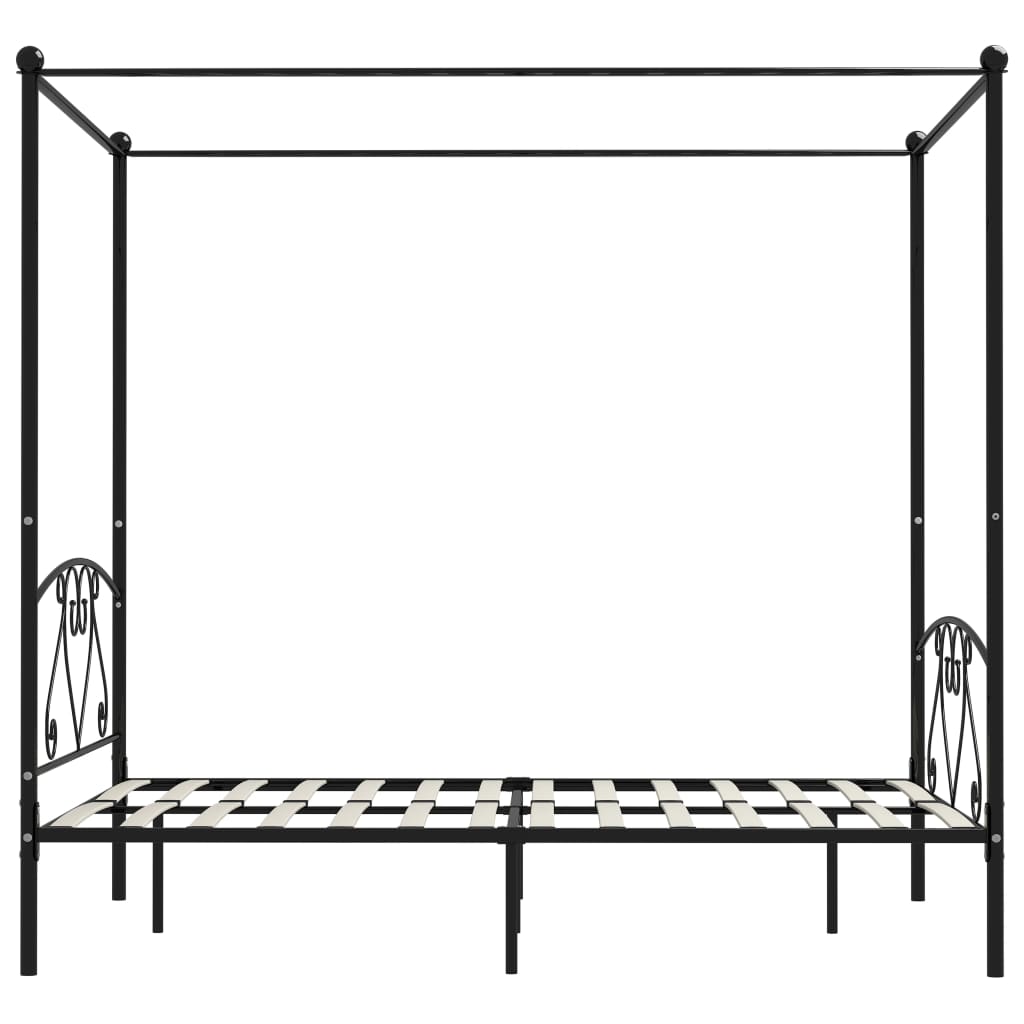 fekete fém baldachinos ágykeret 140 x 200 cm