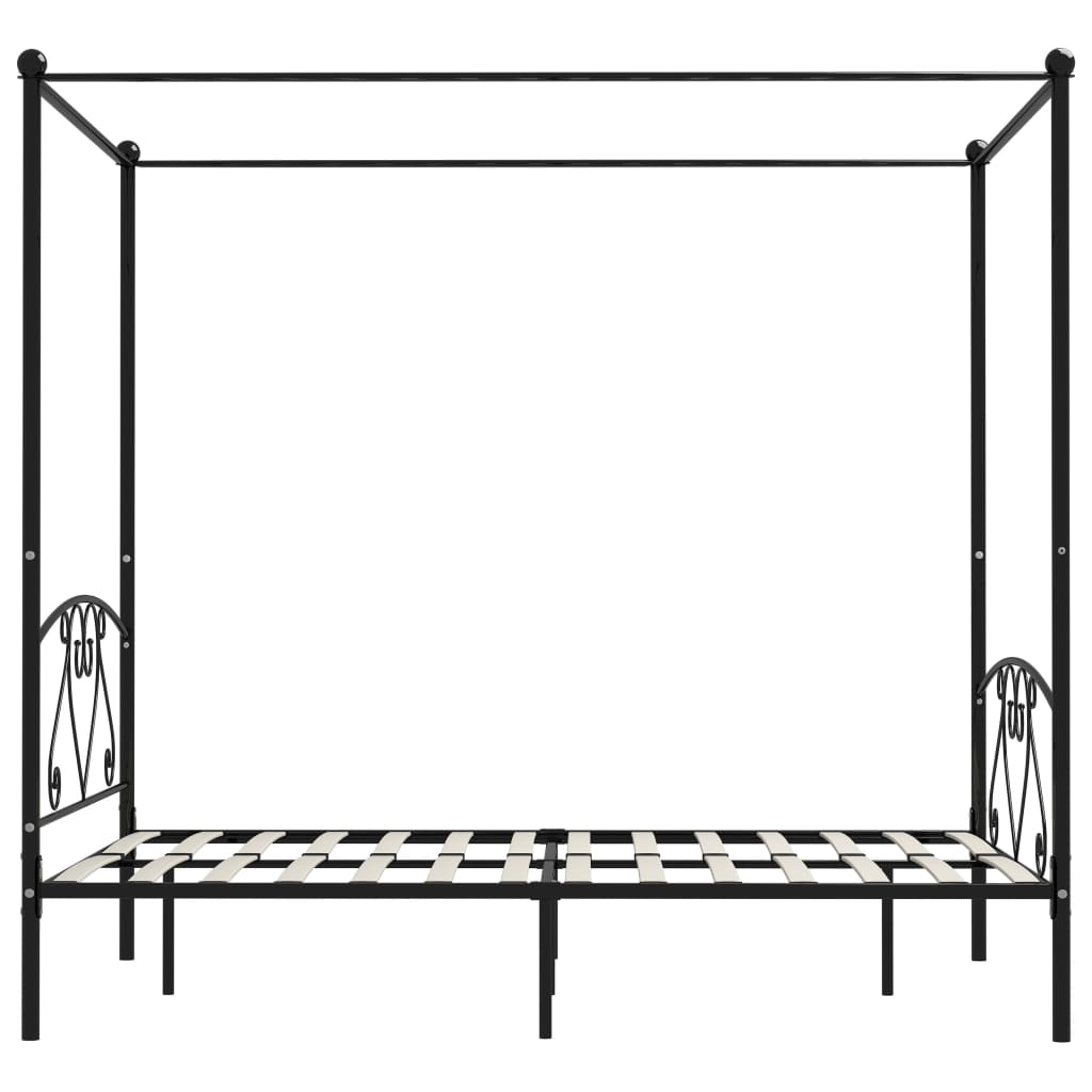 fekete fém baldachinos ágykeret 160 x 200 cm