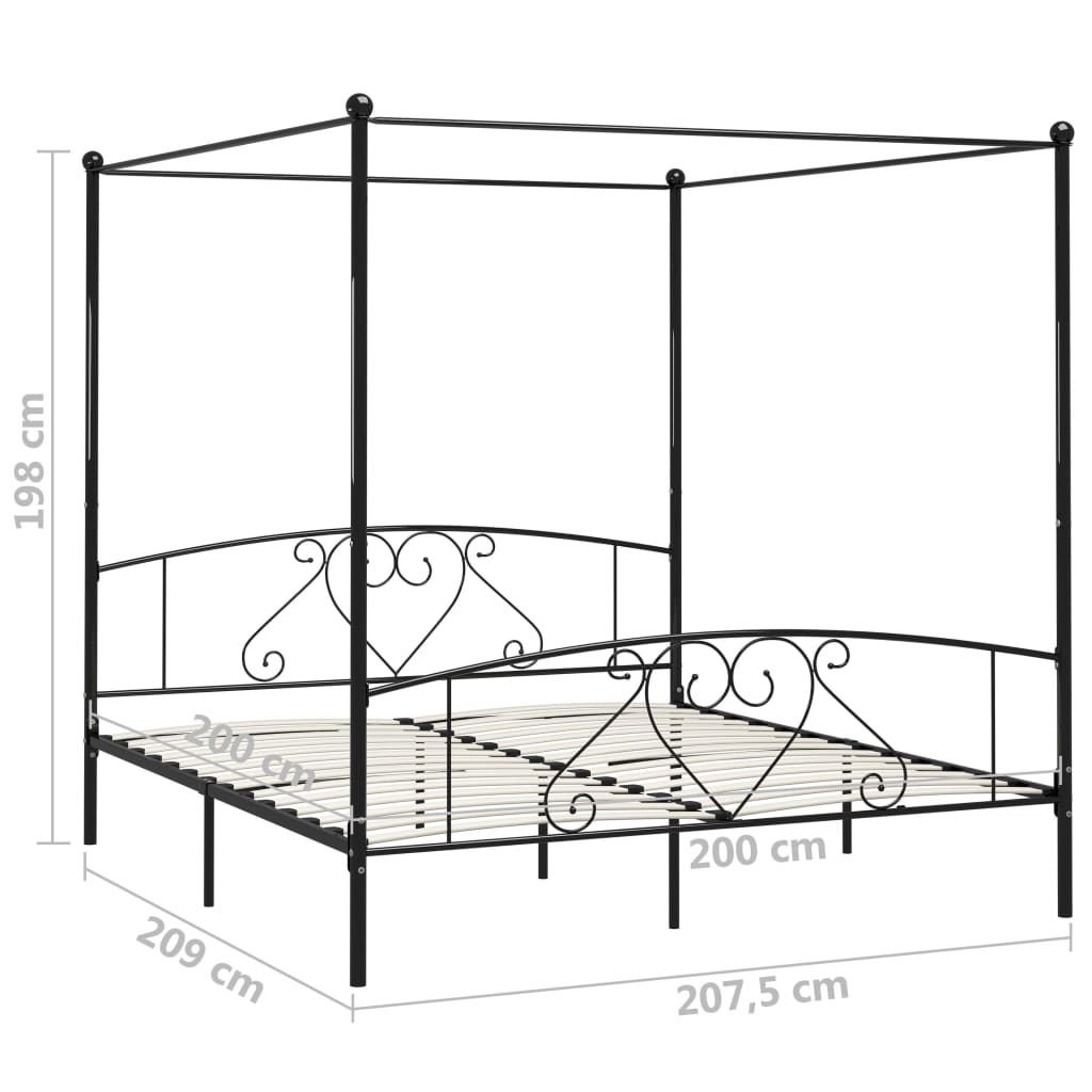 fekete fém baldachinos ágykeret 200 x 200 cm