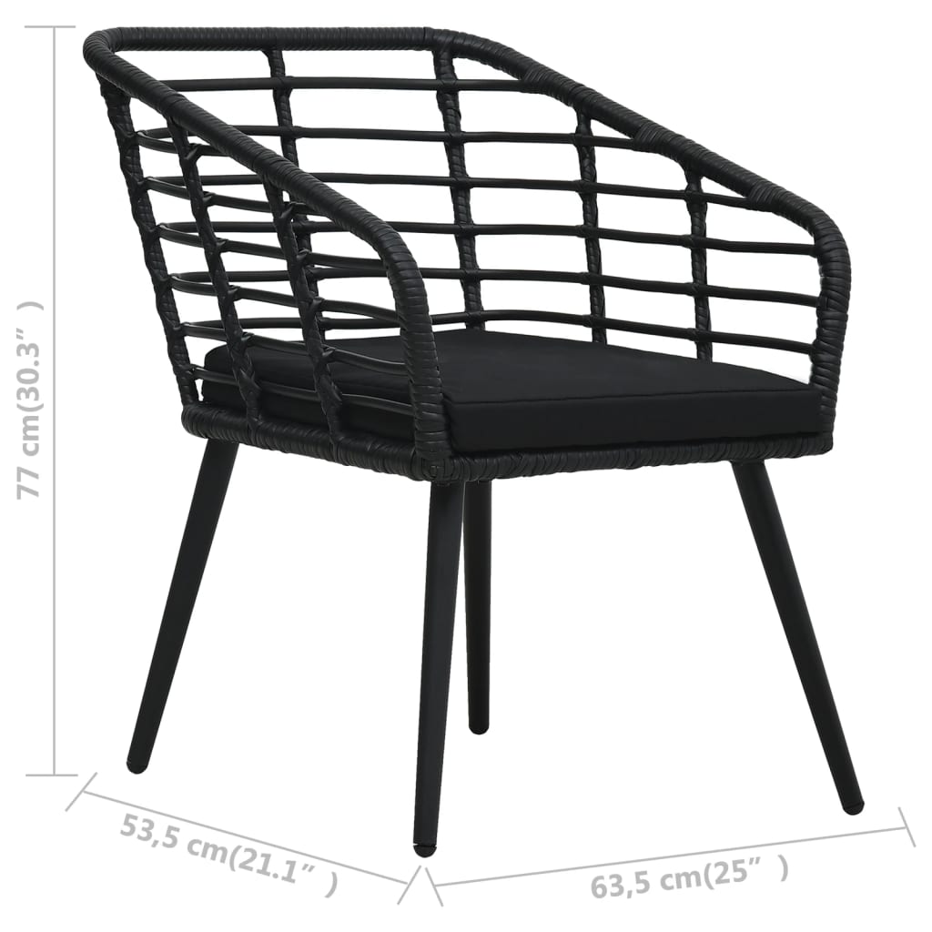 2 db fekete polyrattan kerti szék párnával