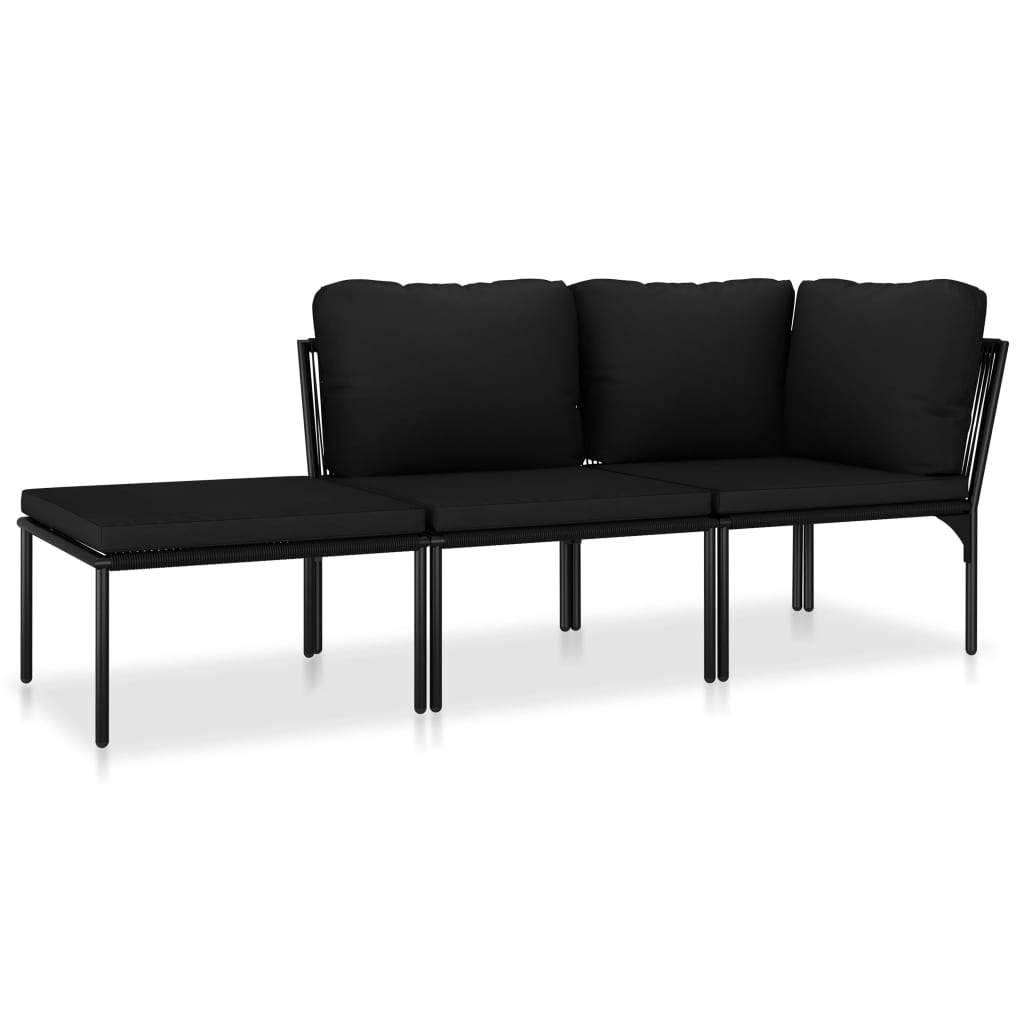 3 részes fekete PVC kerti ülőgarnitúra párnákkal