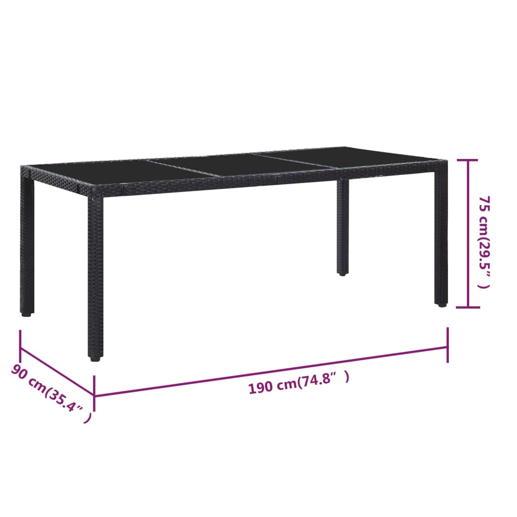 9 részes fekete polyrattan kültéri étkezőgarnitúra