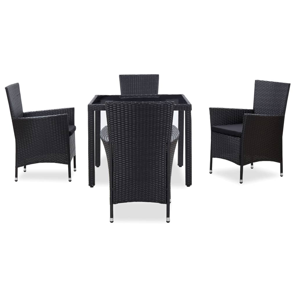 5-részes fekete kültéri polyrattan étkezőgarnitúra