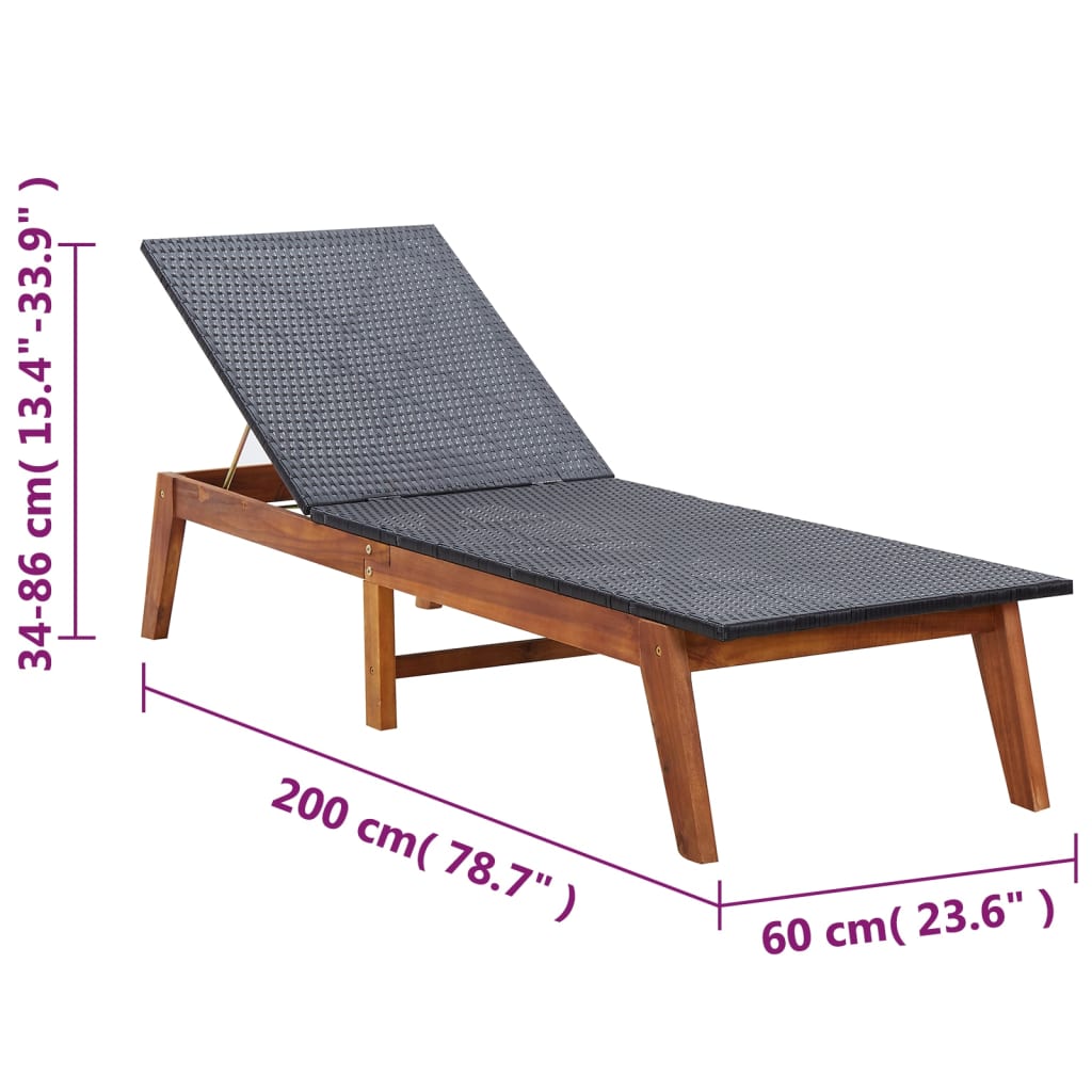 polyrattan és tömör akácfa napozóágy asztallal