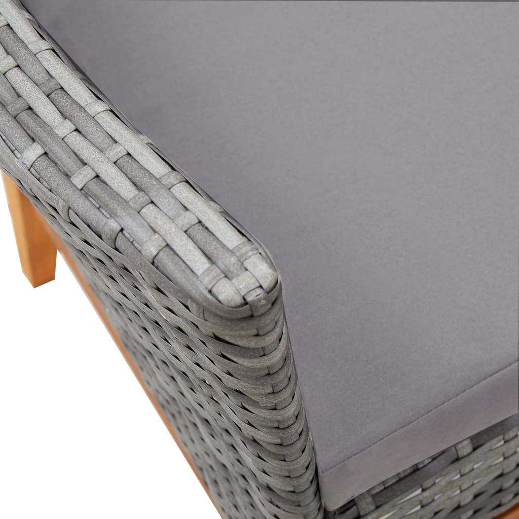 7 részes kültéri szürke polyrattan és akácfa étkezőgarnitúra