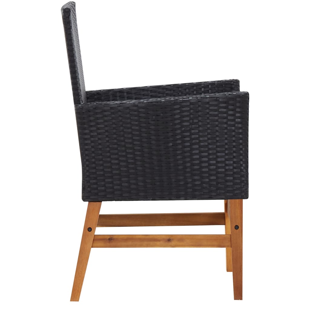 9 részes kültéri fekete polyrattan és akácfa étkezőgarnitúra