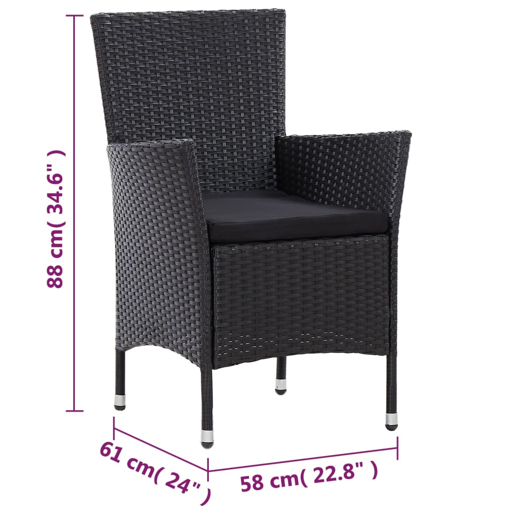 7-részes fekete polyrattan kültéri étkezőgarnitúra párnákkal