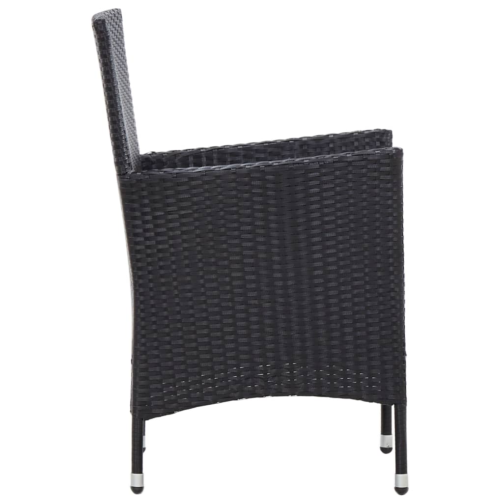 5 részes fekete polyrattan kültéri étkezőszett párnákkal