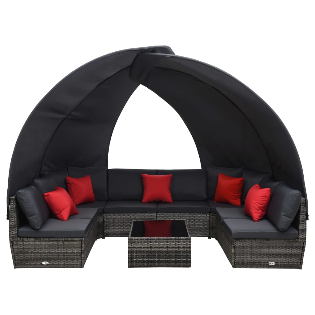 9 részes antracitszürke kerti polyrattan ülőgarnitúra párnákkal