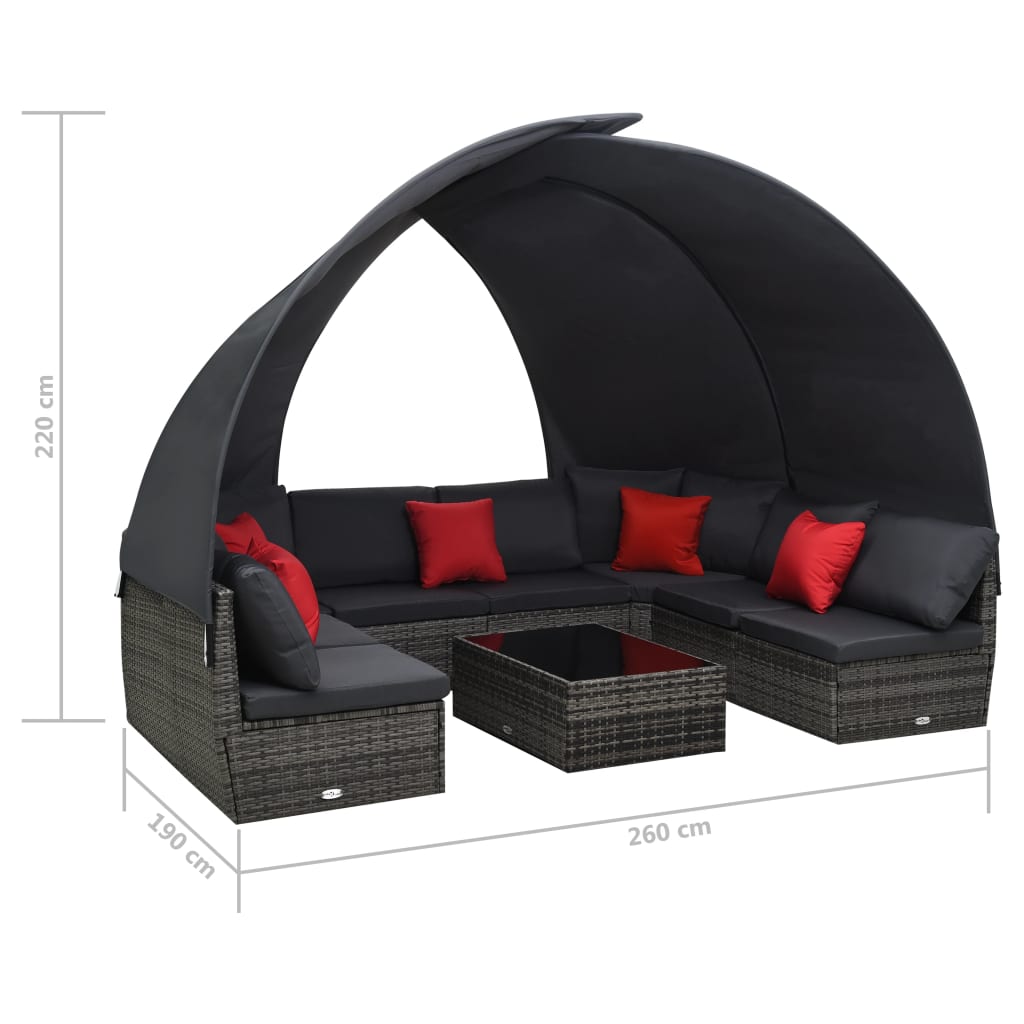 9 részes antracitszürke kerti polyrattan ülőgarnitúra párnákkal