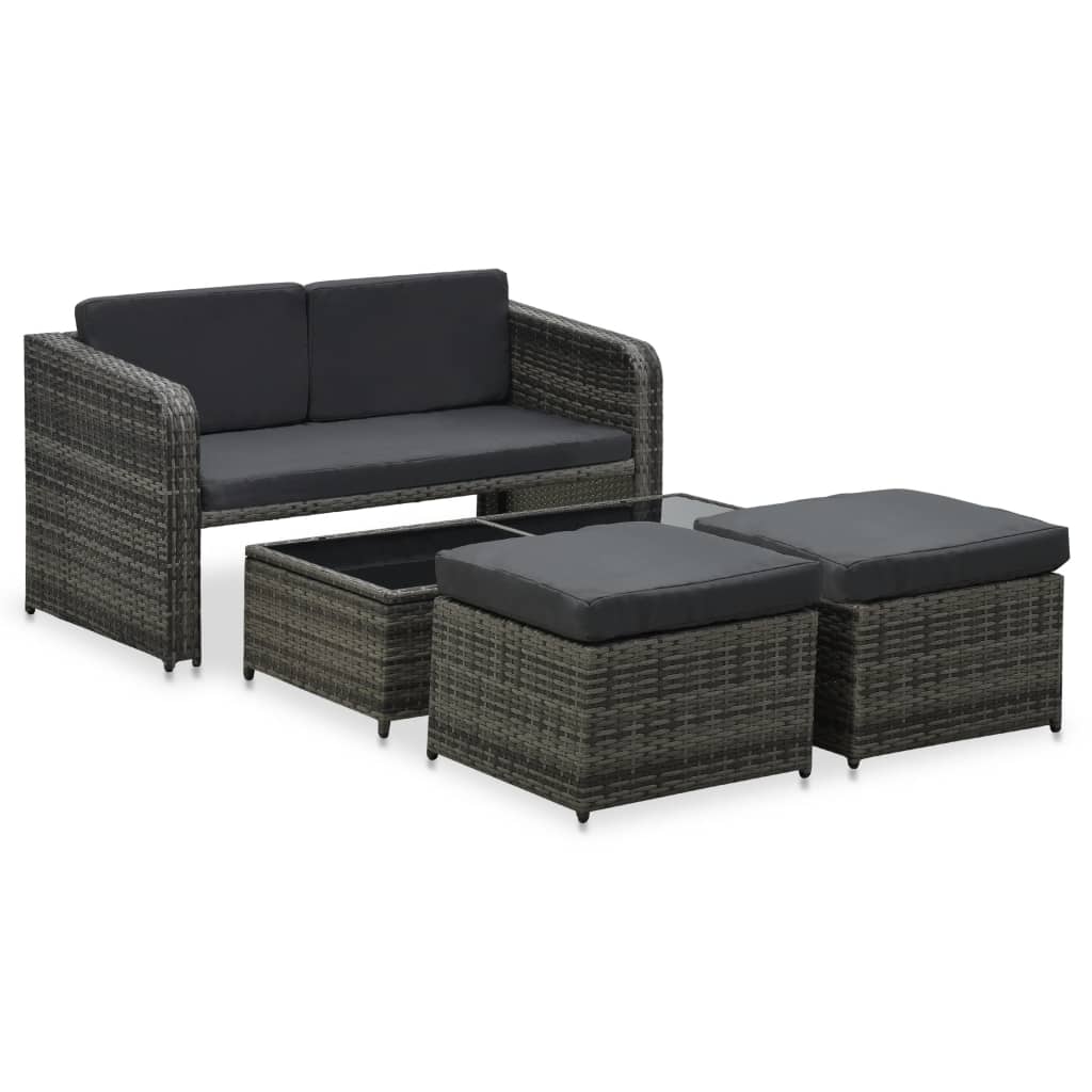 4 részes antracitszürke polyrattan kerti ülőgarnitúra párnákkal