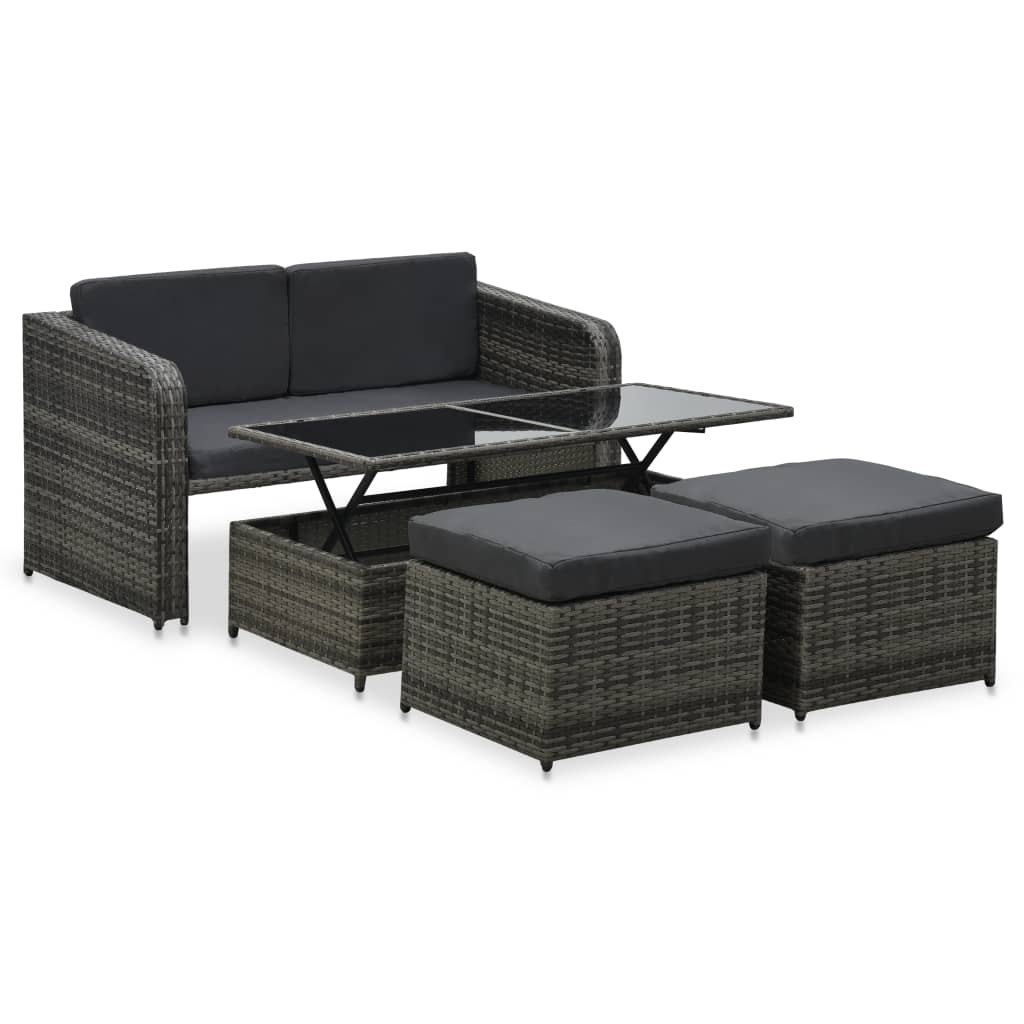 4 részes antracitszürke polyrattan kerti ülőgarnitúra párnákkal