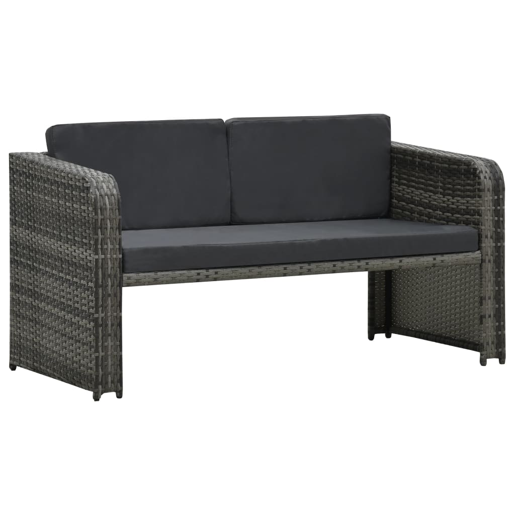 4 részes antracitszürke polyrattan kerti ülőgarnitúra párnákkal