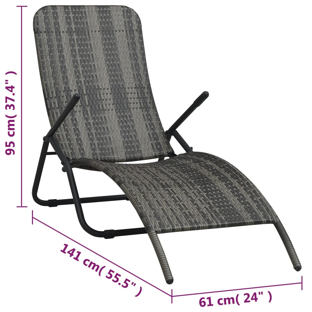 szürke összecsukható polyrattan napozóágy