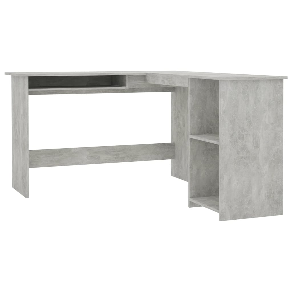 betonszürke szerelt fa L-alakú sarok-íróasztal 120x140x75 cm