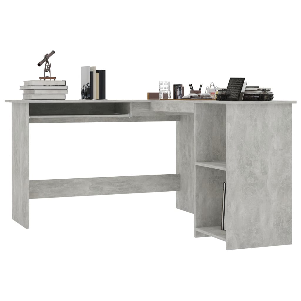 betonszürke szerelt fa L-alakú sarok-íróasztal 120x140x75 cm