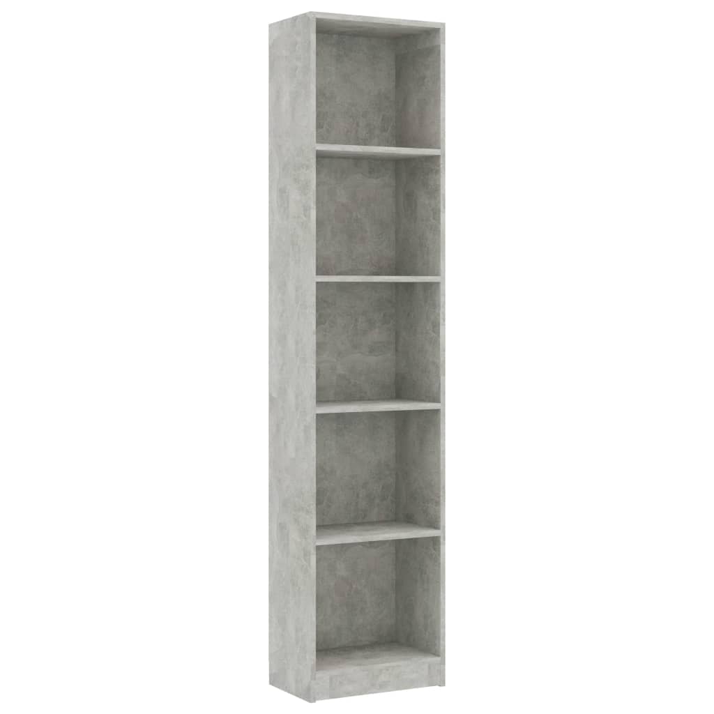 5-szintes betonszürke szerelt fa könyvszekrény 40 x 24 x 175 cm