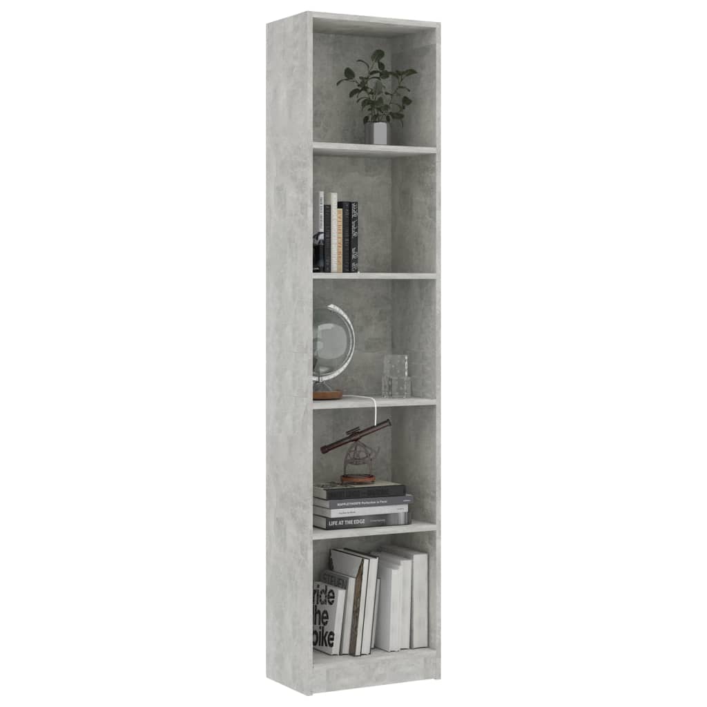 5-szintes betonszürke szerelt fa könyvszekrény 40 x 24 x 175 cm