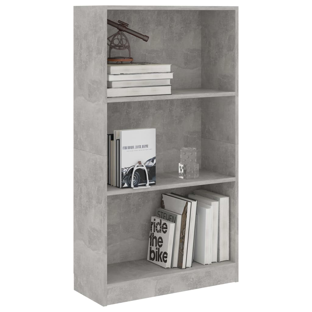 3 szintes betonszürke szerelt fa könyvszekrény 60x24x109 cm