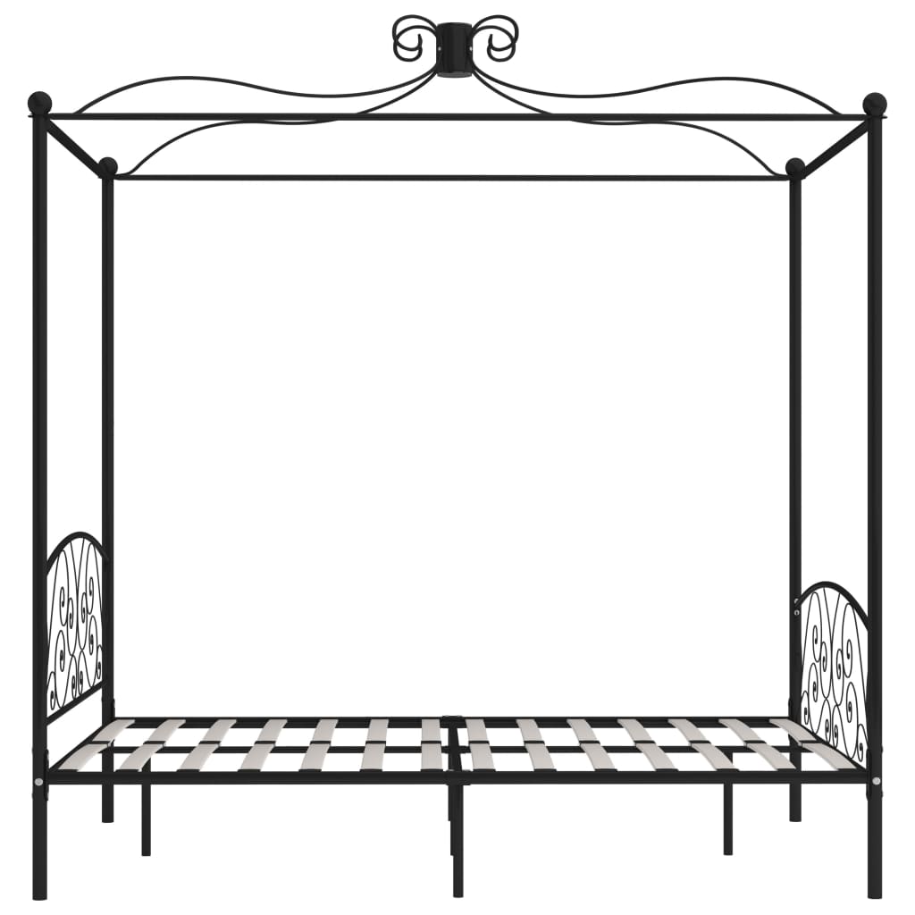 fekete fém baldachinos ágykeret 140 x 200 cm