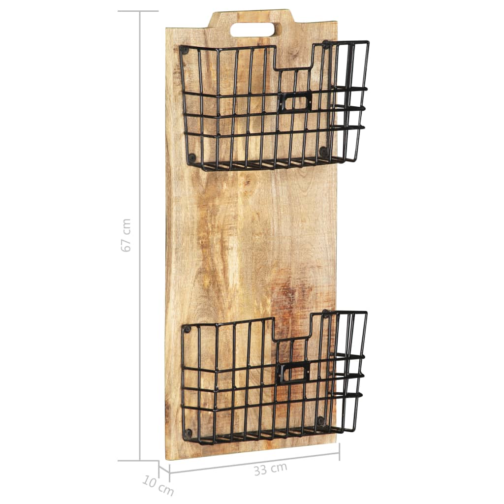 tömör nyers mangófa falra szerelhető újságtartó 33 x 10 x 67 cm