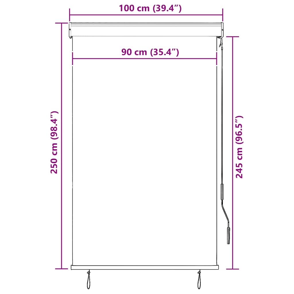 kék és fehér kültéri roló 100 x 250 cm