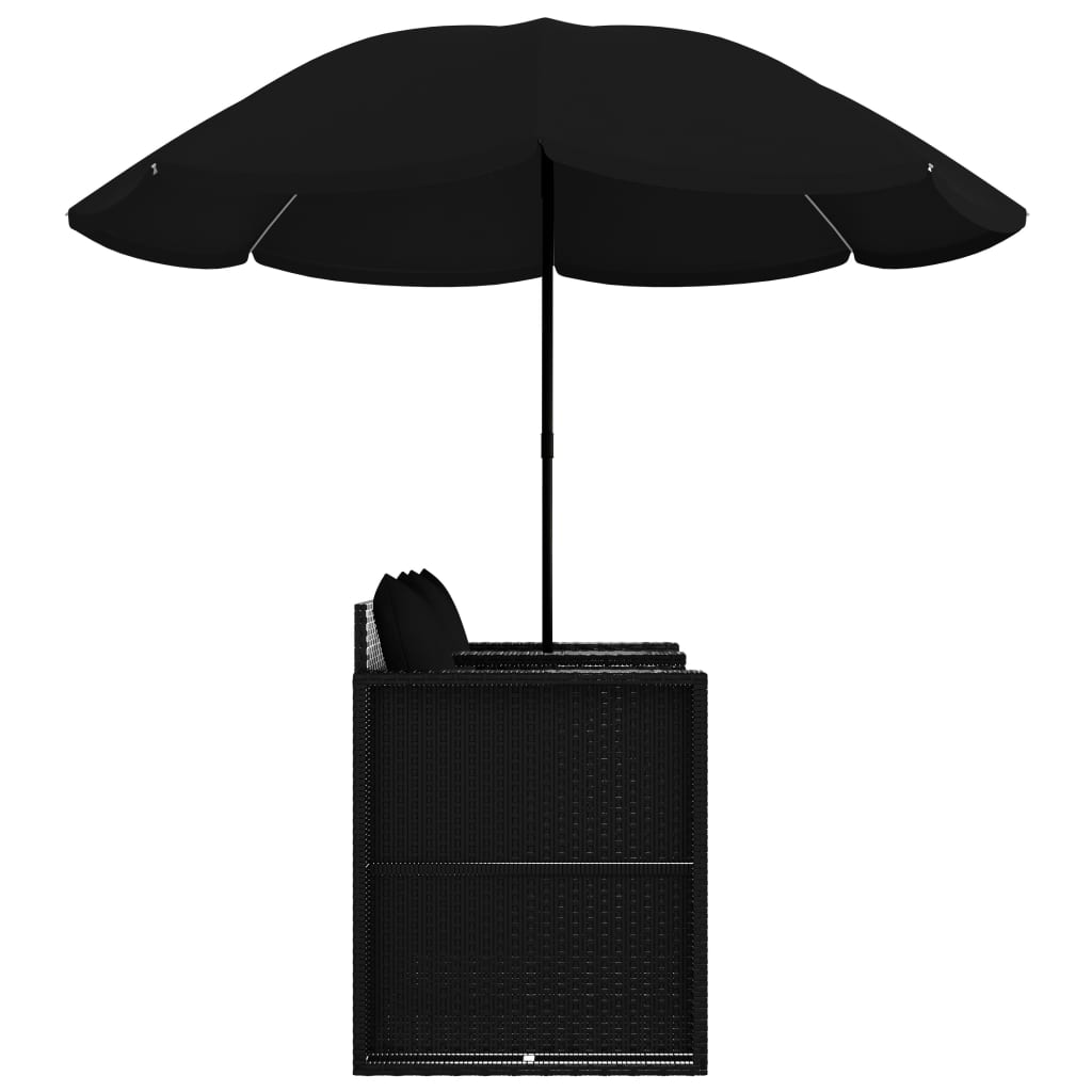 fekete polyrattan kerti ágy napernyővel