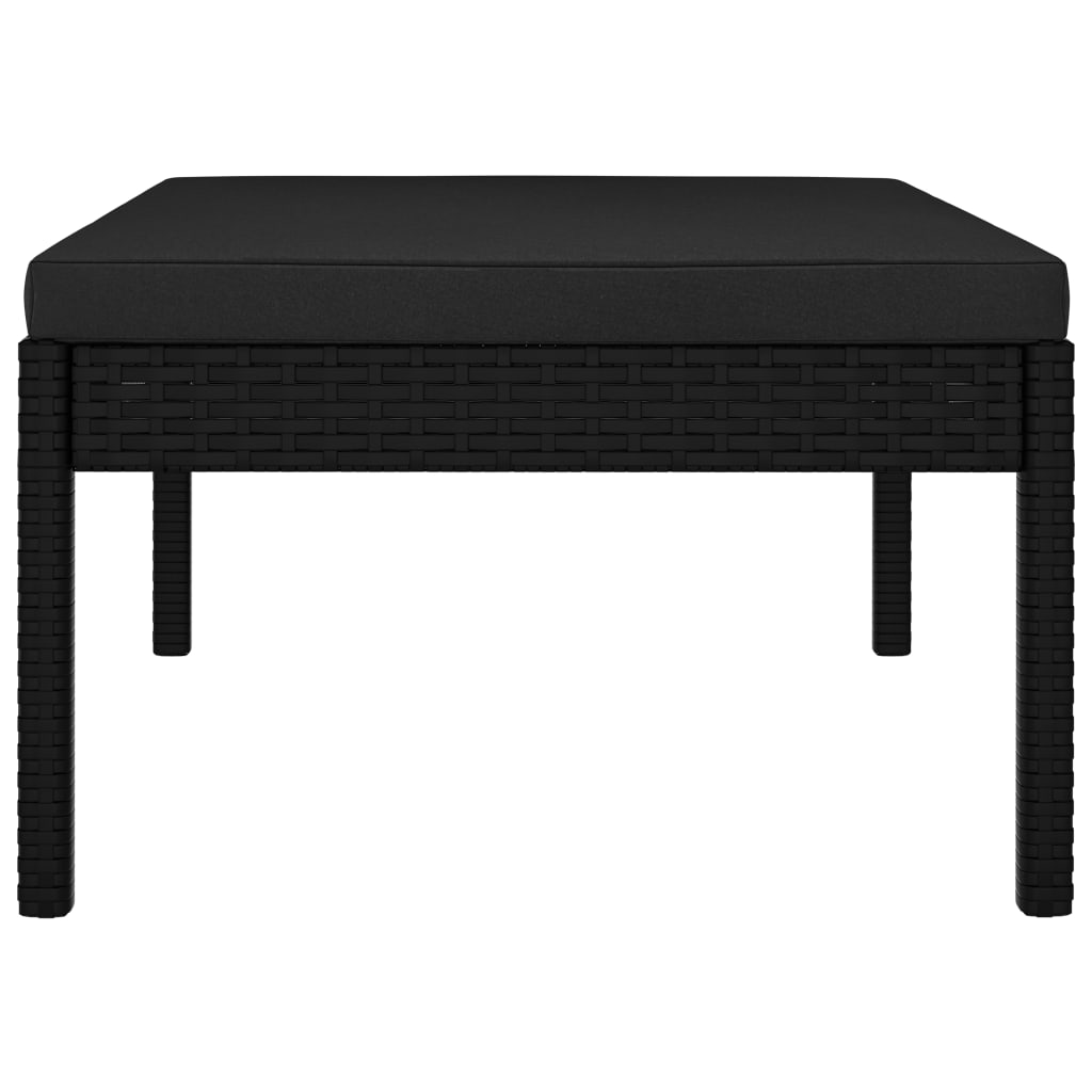 3 részes fekete polyrattan kerti bútorszett párnákkal