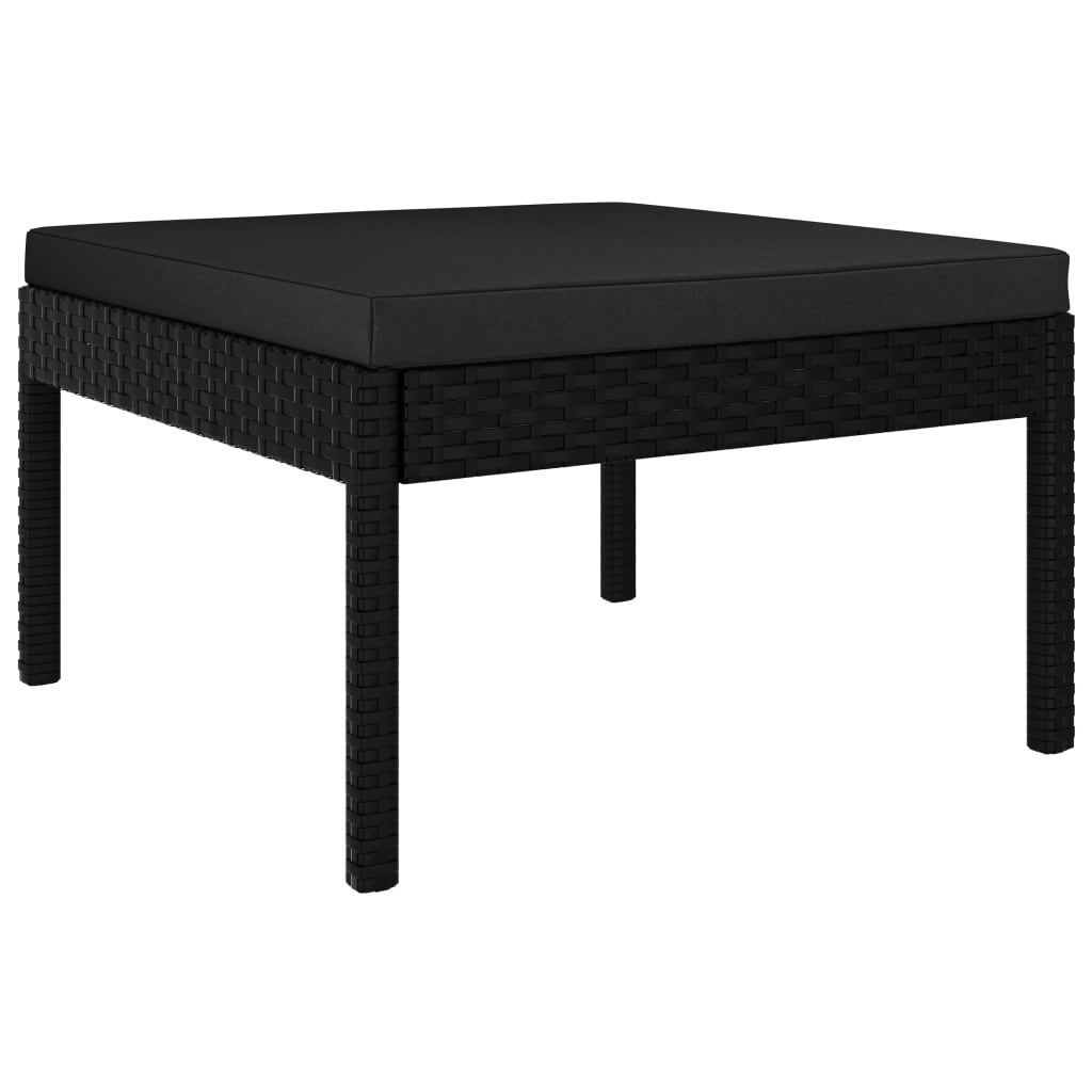 3 részes fekete polyrattan kerti bútorszett párnákkal