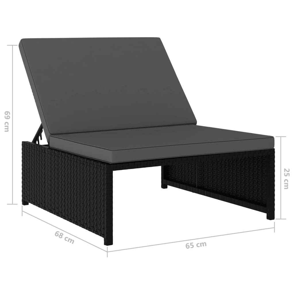 2 db fekete polyrattan dönthető kerti szék asztallal