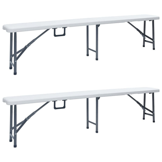2 db fehér összecsukható HDPE kerti pad 180 cm