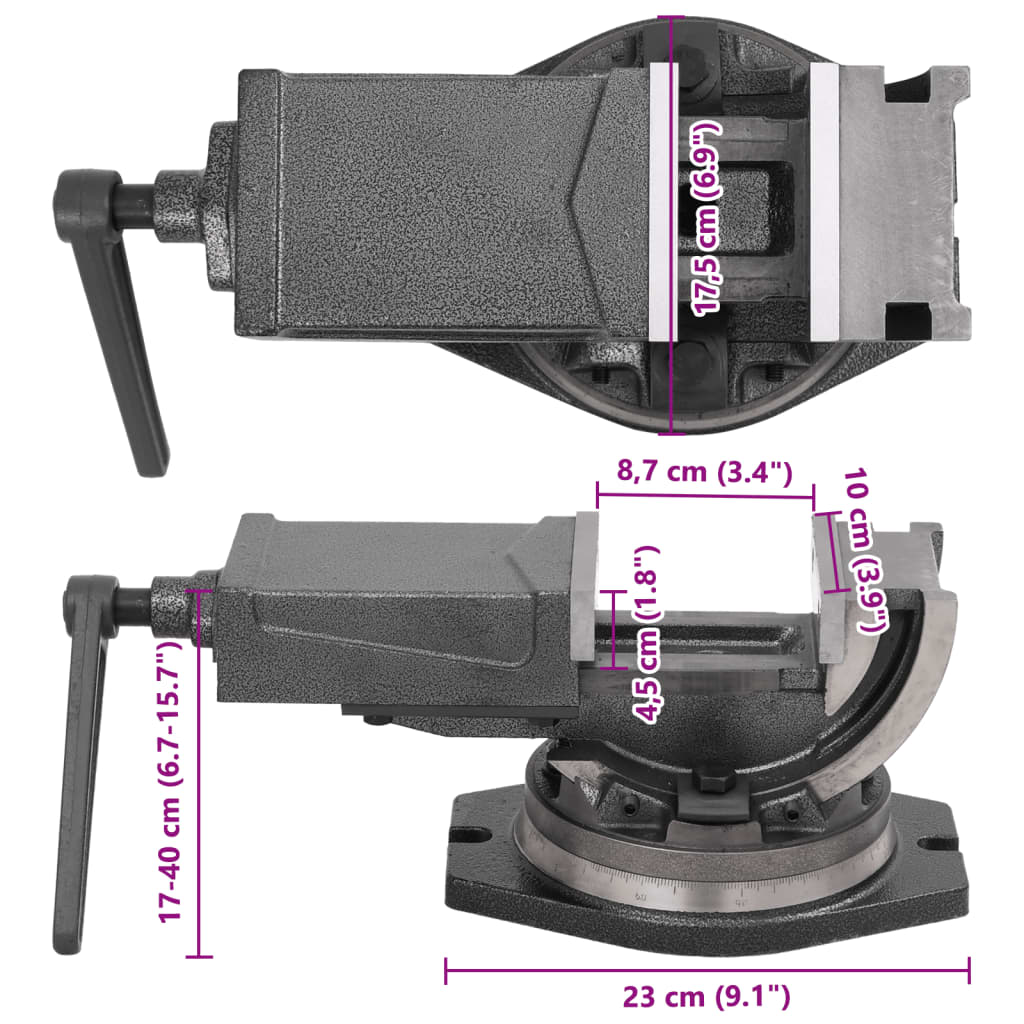 kéttengelyes dönthető satu 100 mm