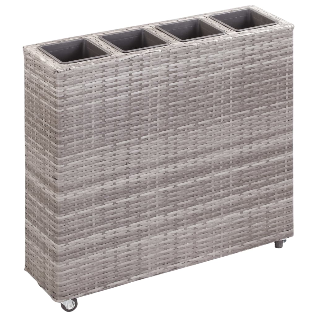 szürke polyrattan kerti magaságyás 4 kaspóval 80 x 22 x 79 cm