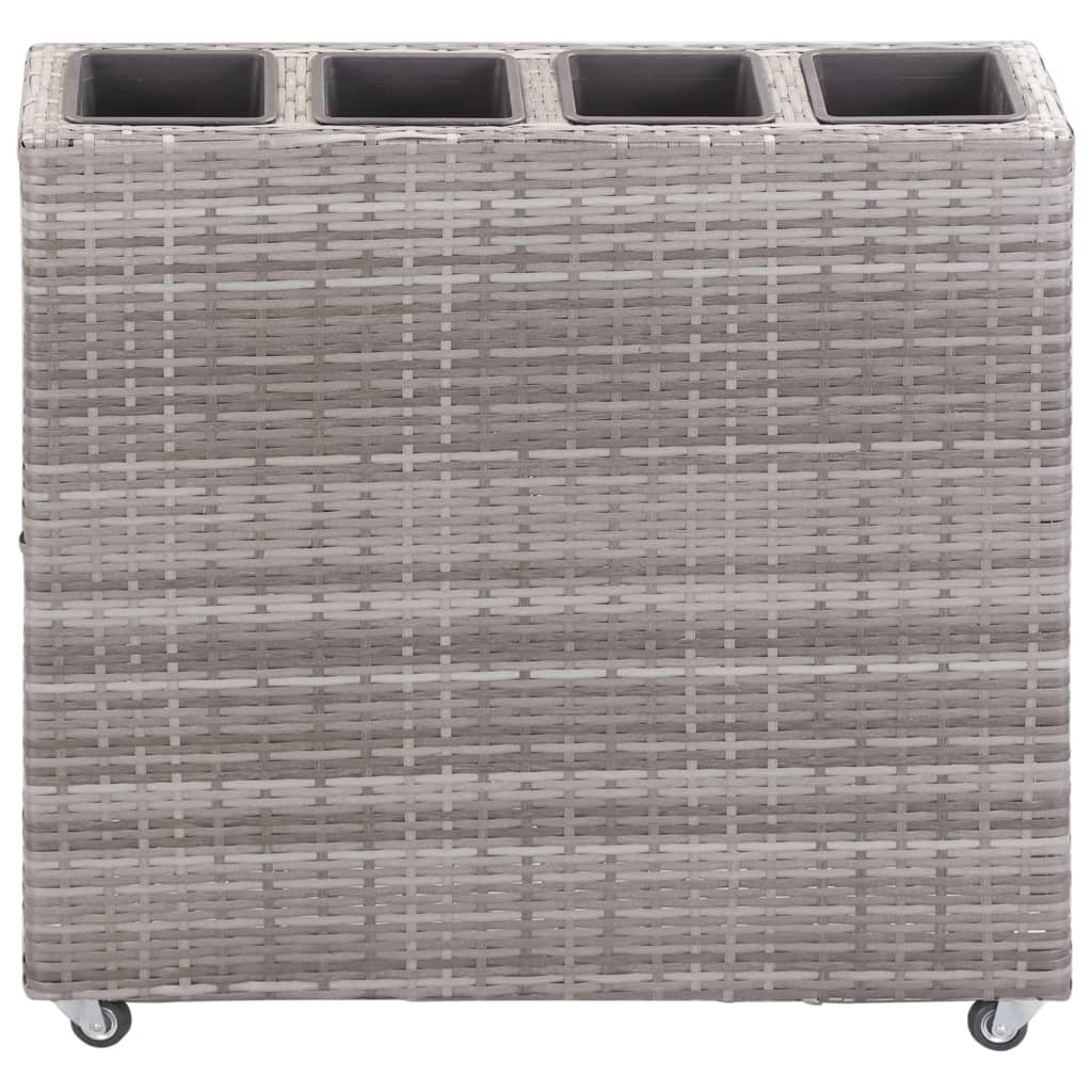 szürke polyrattan kerti magaságyás 4 kaspóval 80 x 22 x 79 cm