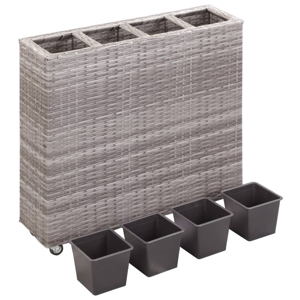 szürke polyrattan kerti magaságyás 4 kaspóval 80 x 22 x 79 cm