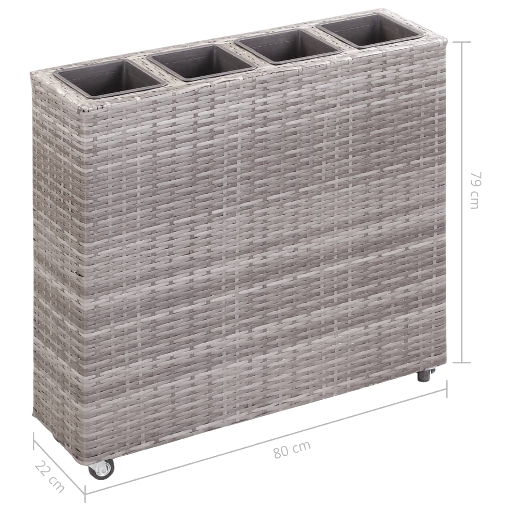 szürke polyrattan kerti magaságyás 4 kaspóval 80 x 22 x 79 cm