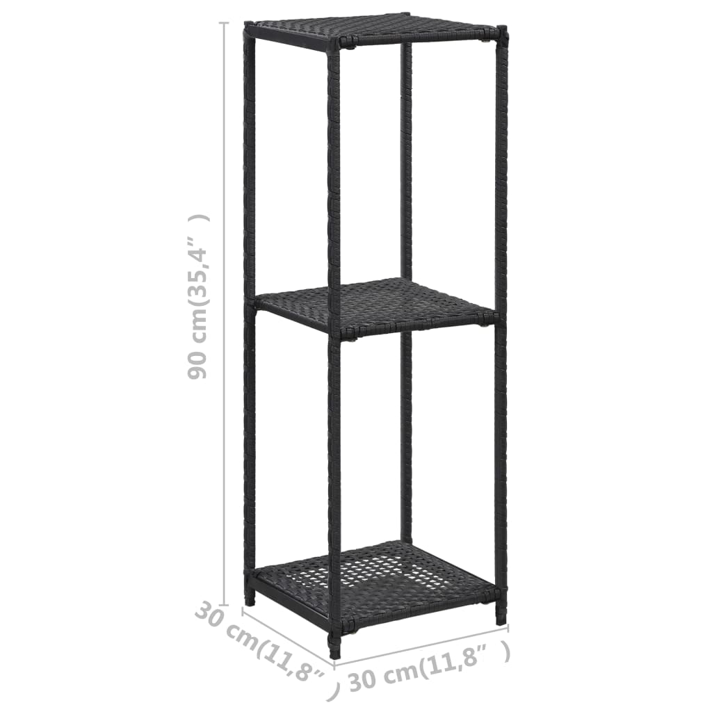 fekete polyrattan tárolópolc 30 x 30 x 90 cm