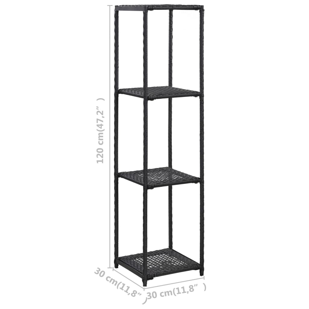 fekete polyrattan tárolópolc 30 x 30 x 120 cm