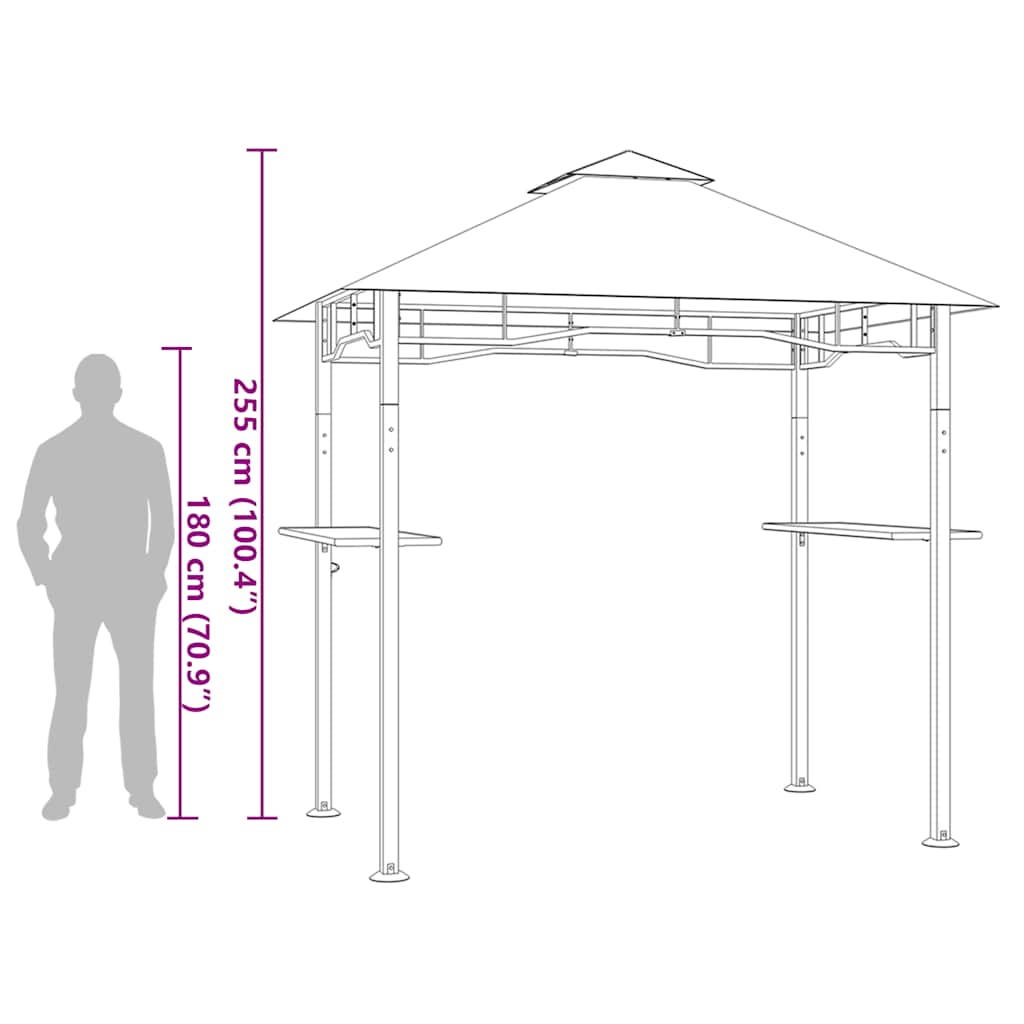 antracitszürke acél grillpavilon 240 x 150 x 255 cm