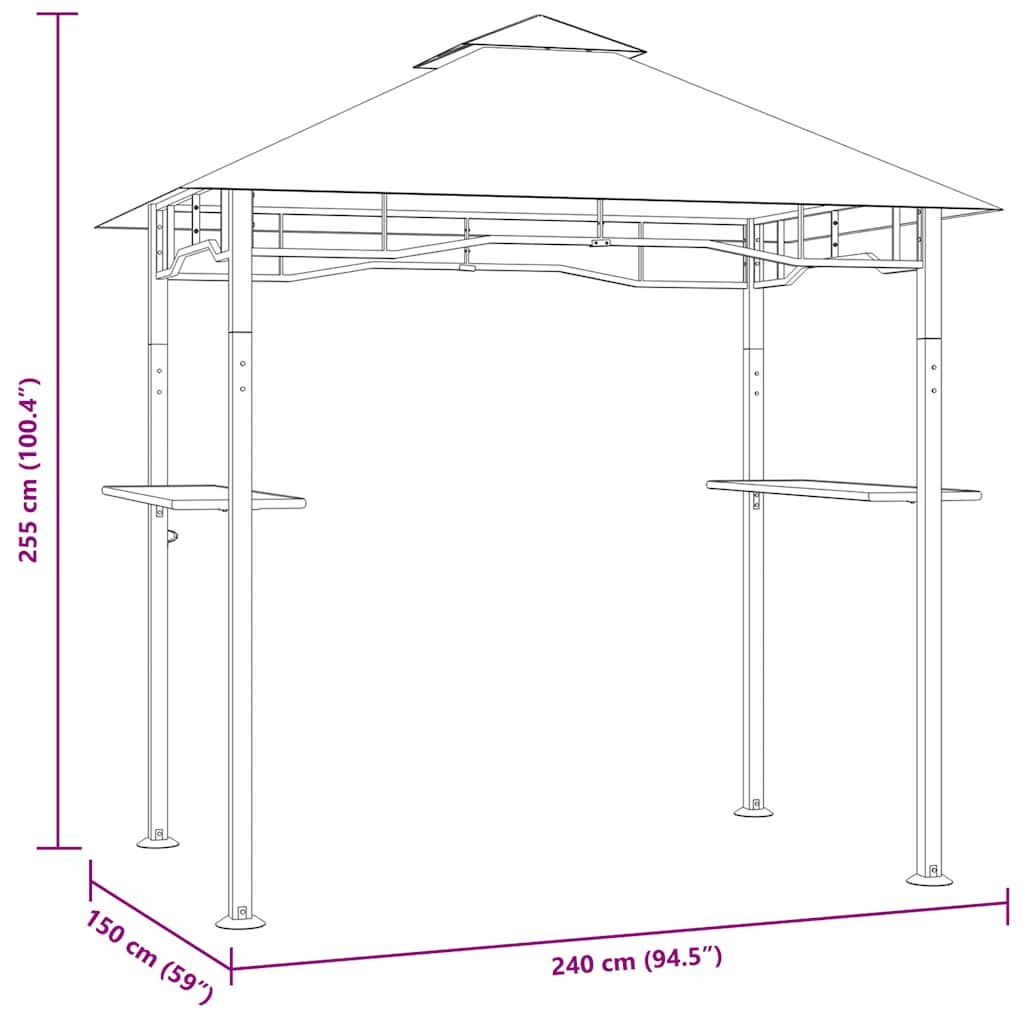 antracitszürke acél grillpavilon 240 x 150 x 255 cm